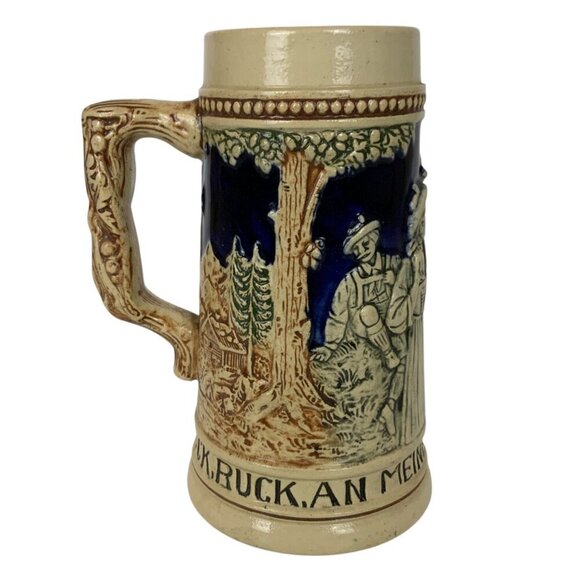 Vintage German Ceramic Beer Stein Madel Ruck Folk Song Dancers Raised Design - Picture 3 of 7